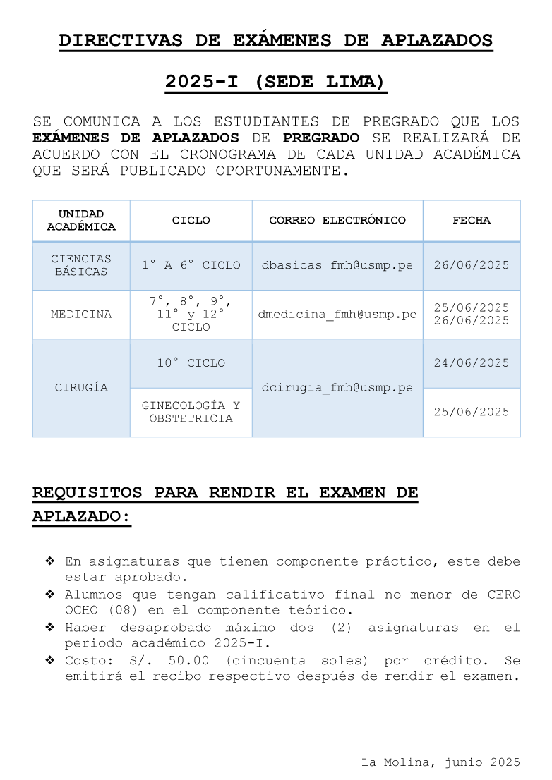 Directiva de examenes Aplazados